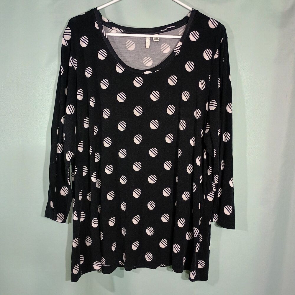 Black Polka Dot Tunic Top Long Sleeve Flowy Casual Blouse